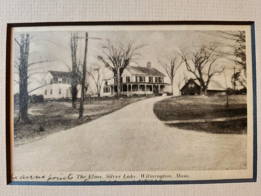 Photograph inscribed The Elms, Silver Lake, Wilmington, Mass., showing the house and its drive